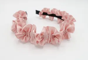 satin pleats flower headband glossy thin hairband for women