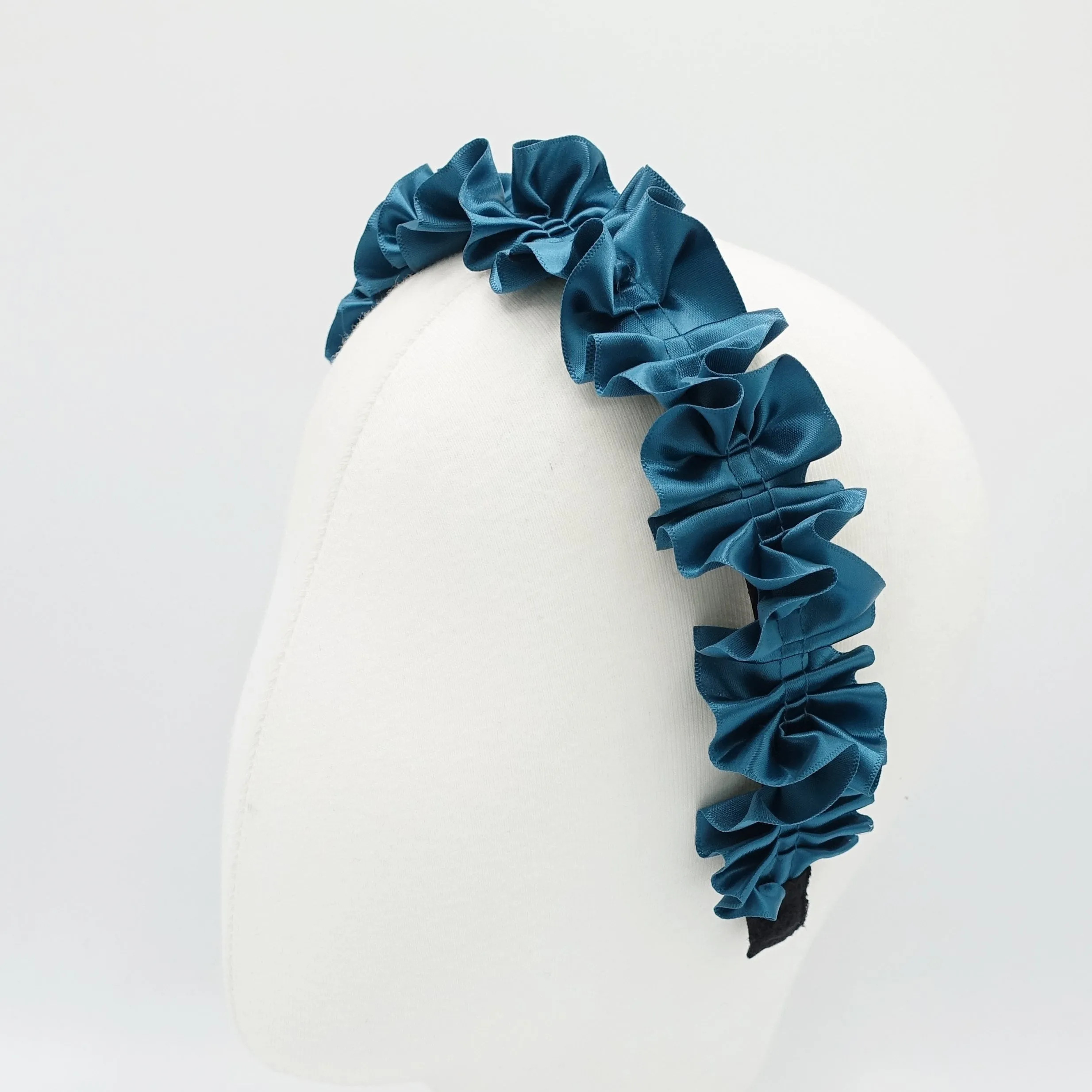 satin pleats flower headband glossy thin hairband for women