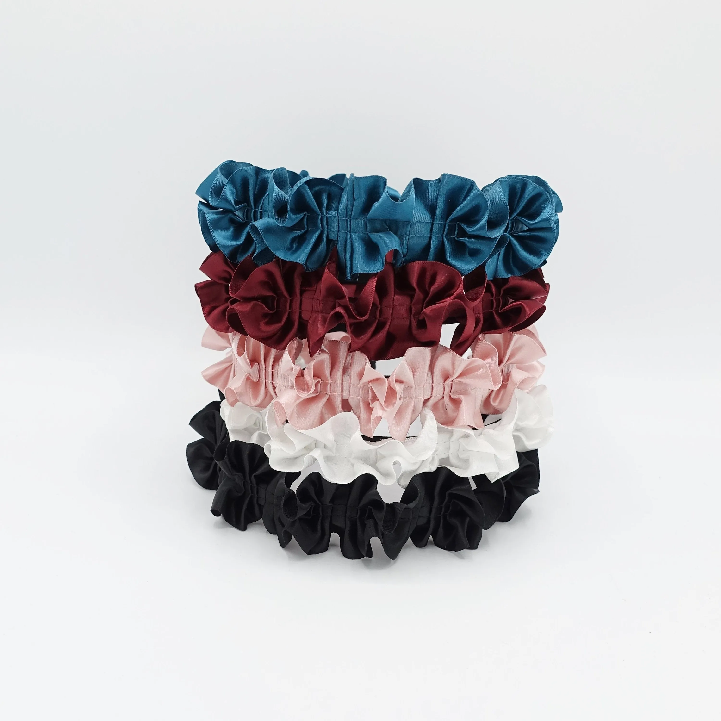 satin pleats flower headband glossy thin hairband for women