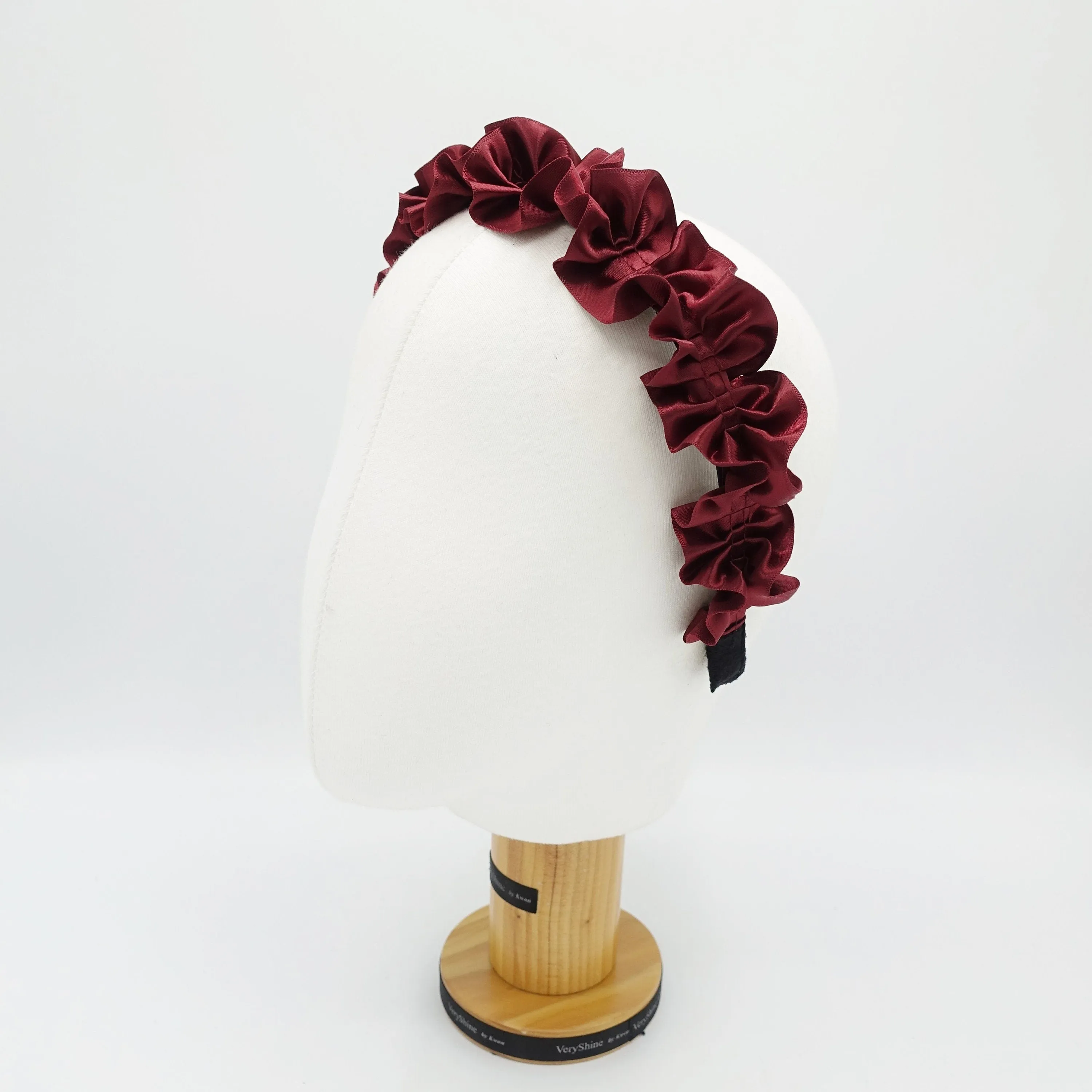 satin pleats flower headband glossy thin hairband for women