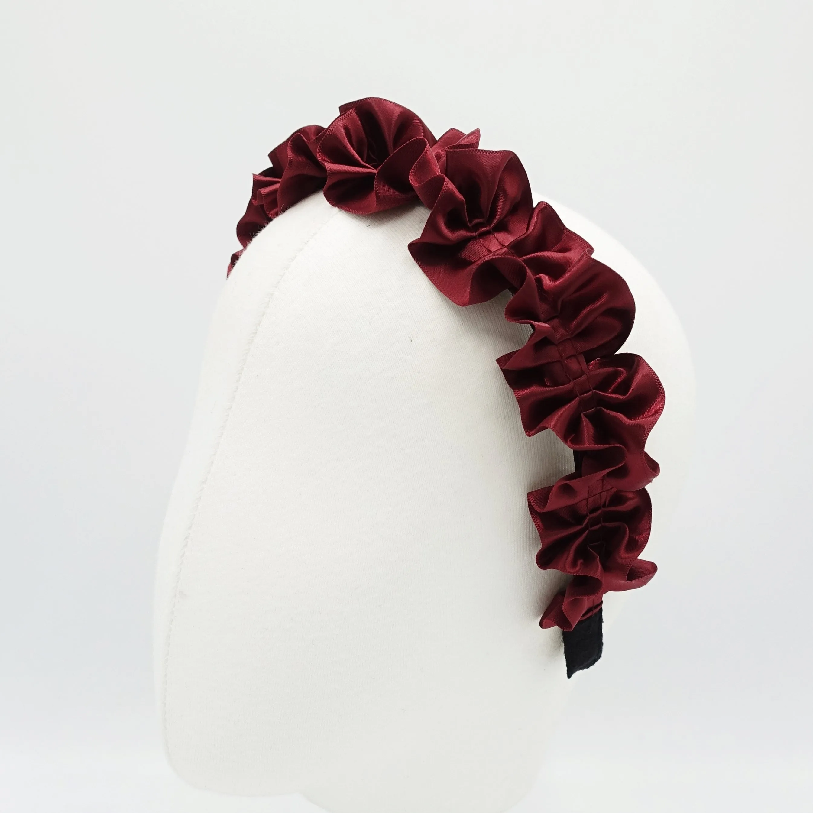 satin pleats flower headband glossy thin hairband for women