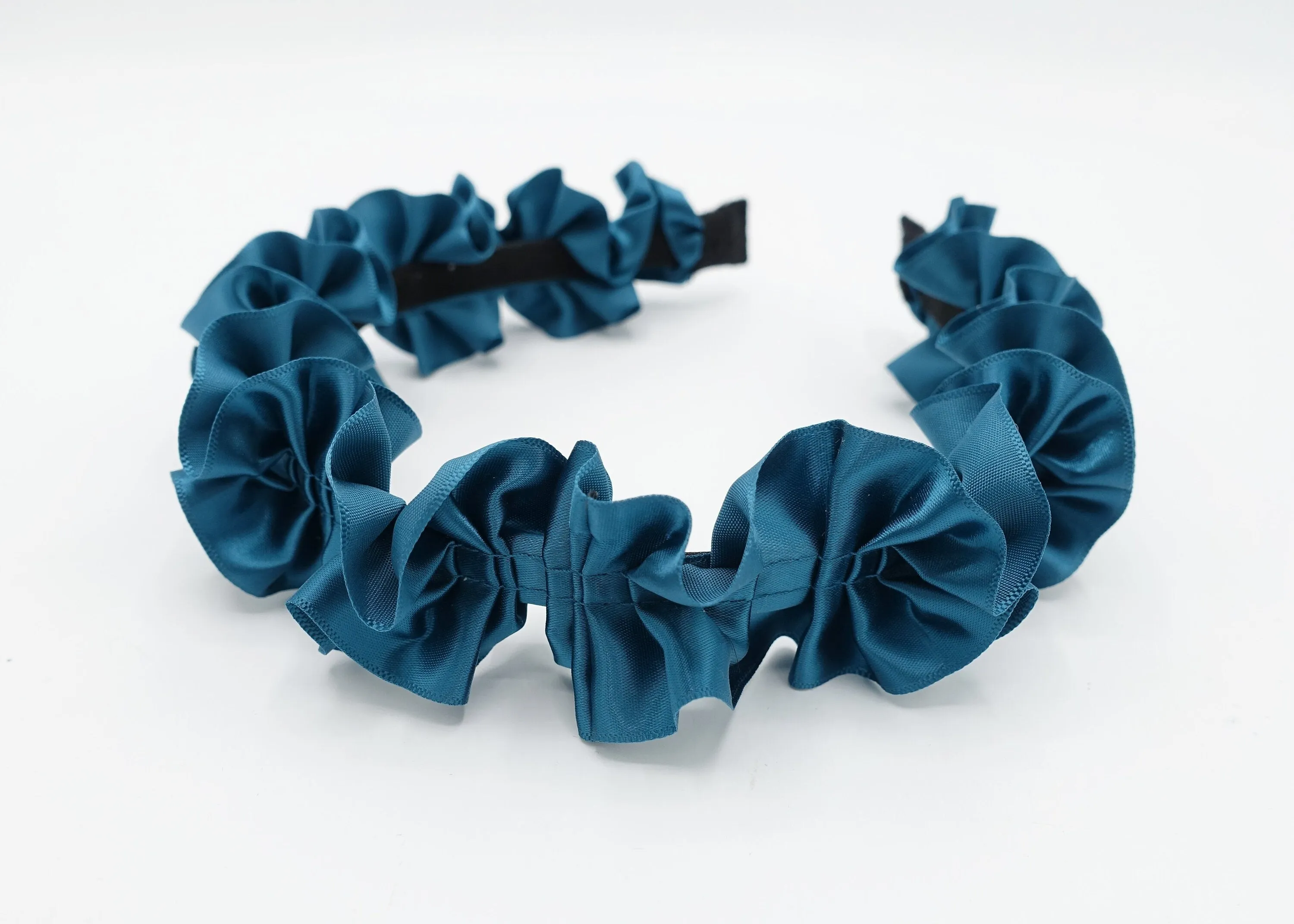 satin pleats flower headband glossy thin hairband for women