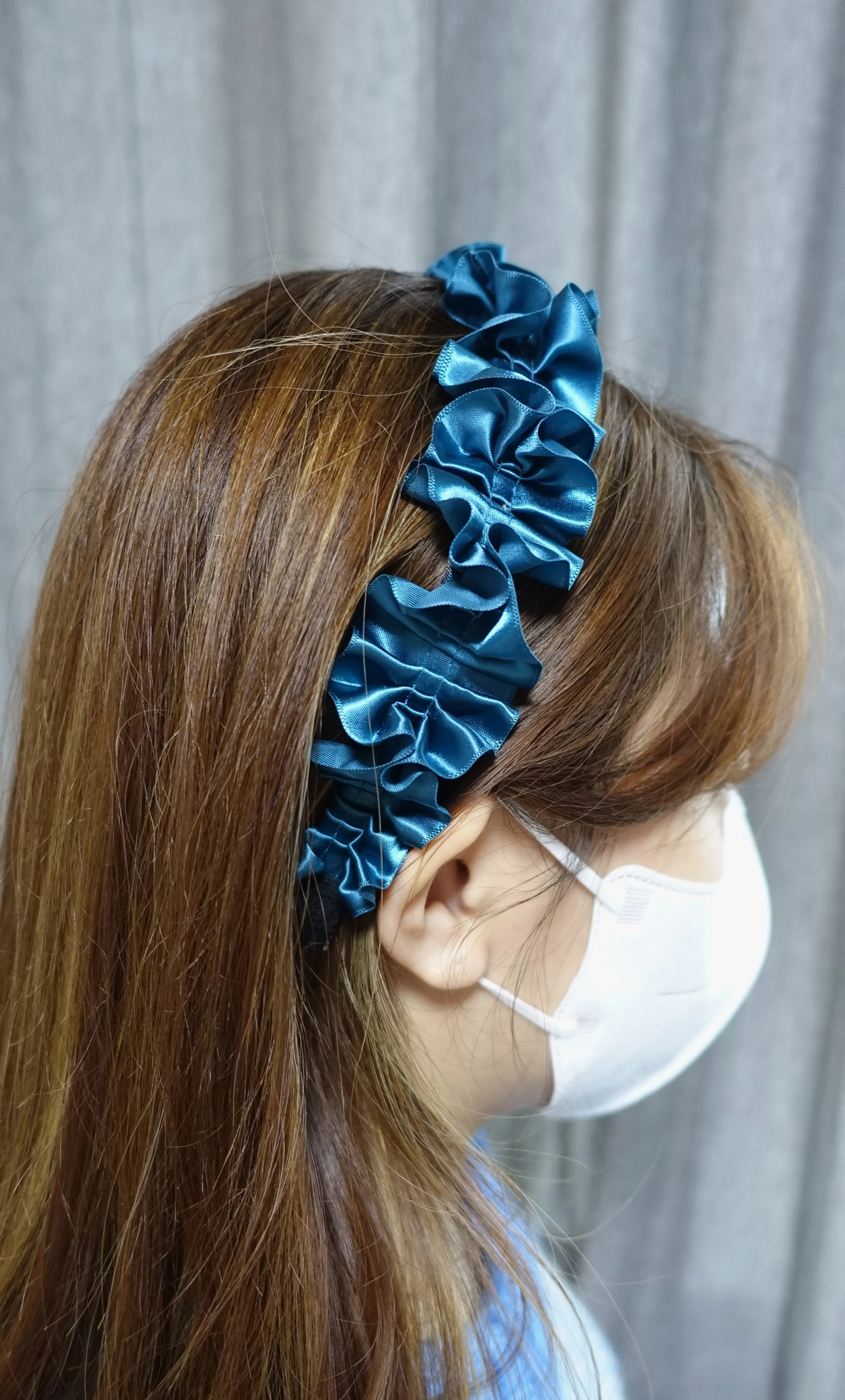 satin pleats flower headband glossy thin hairband for women