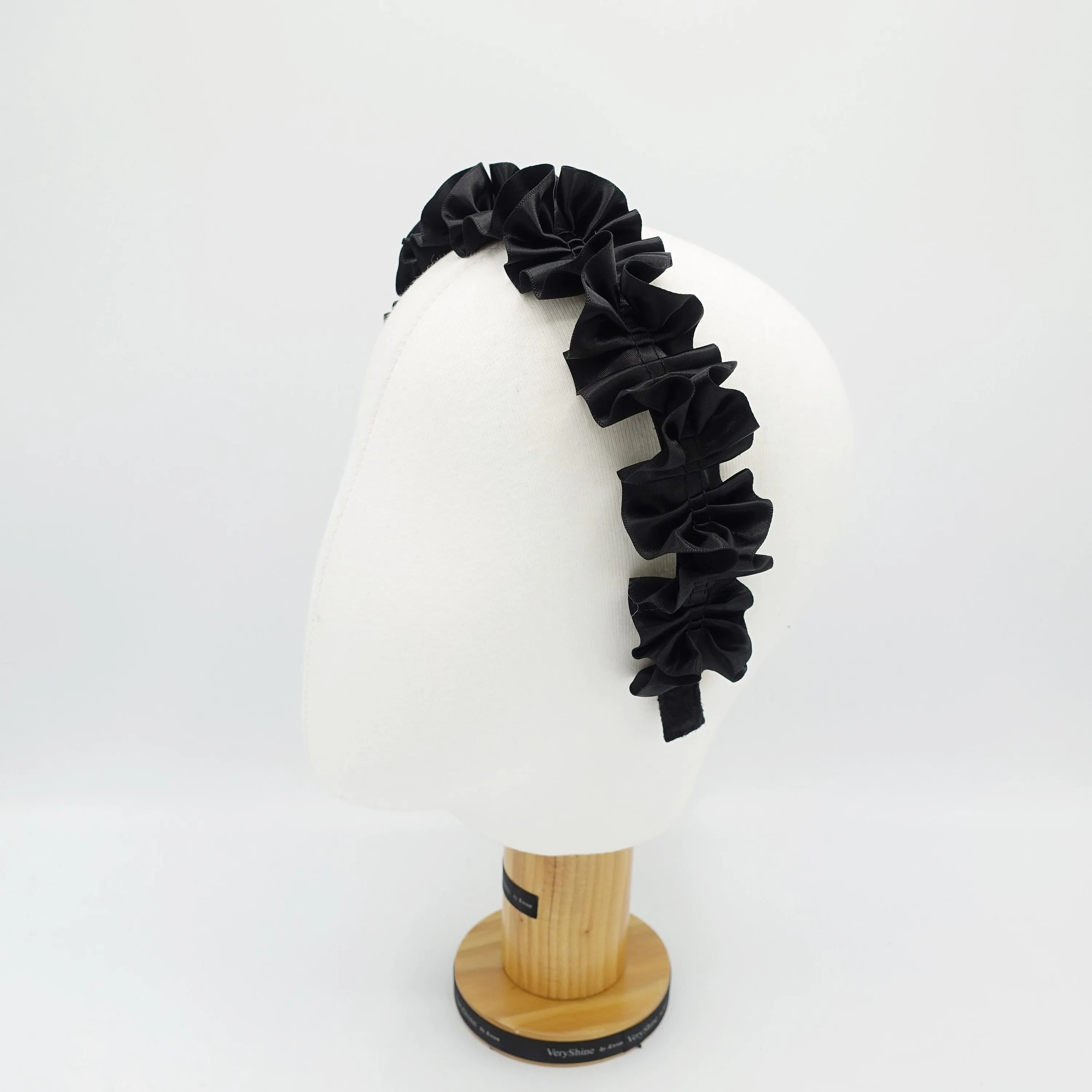 satin pleats flower headband glossy thin hairband for women