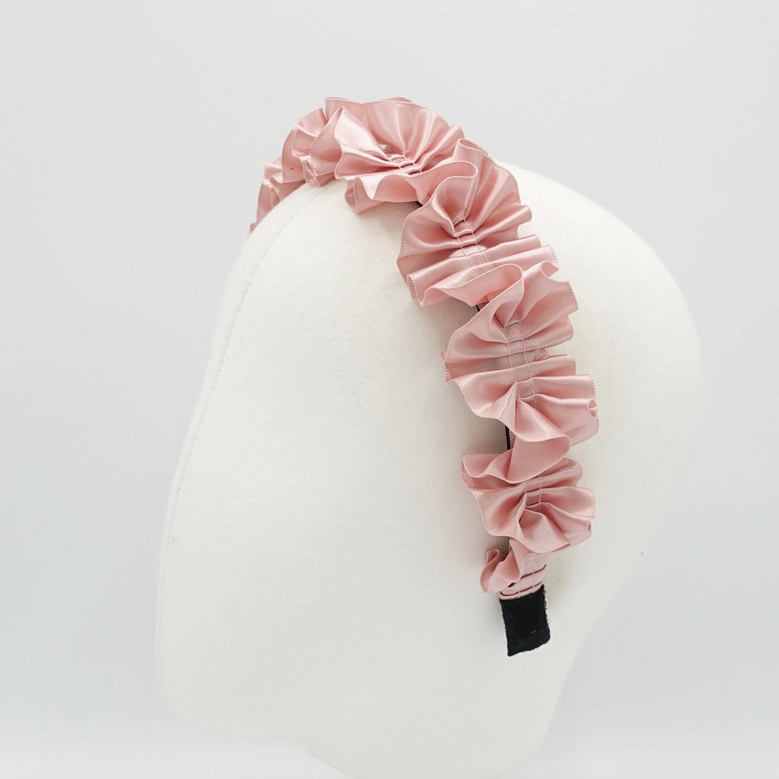 satin pleats flower headband glossy thin hairband for women