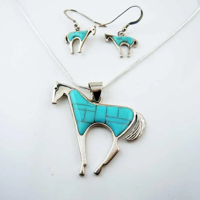 Sierra Turquoise Inlay Horse Necklace and Earrings Set