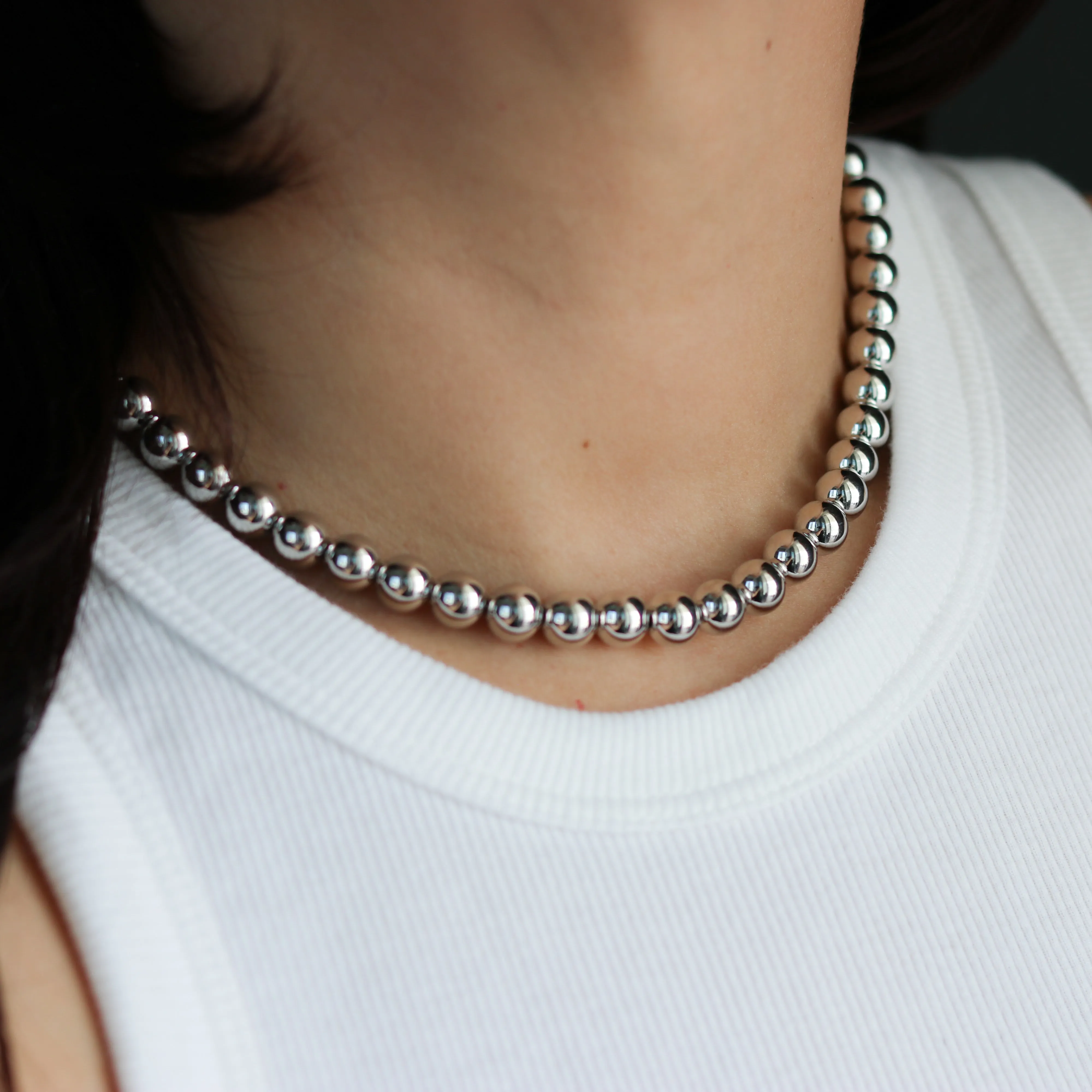 Silver Beaded Ball Necklace