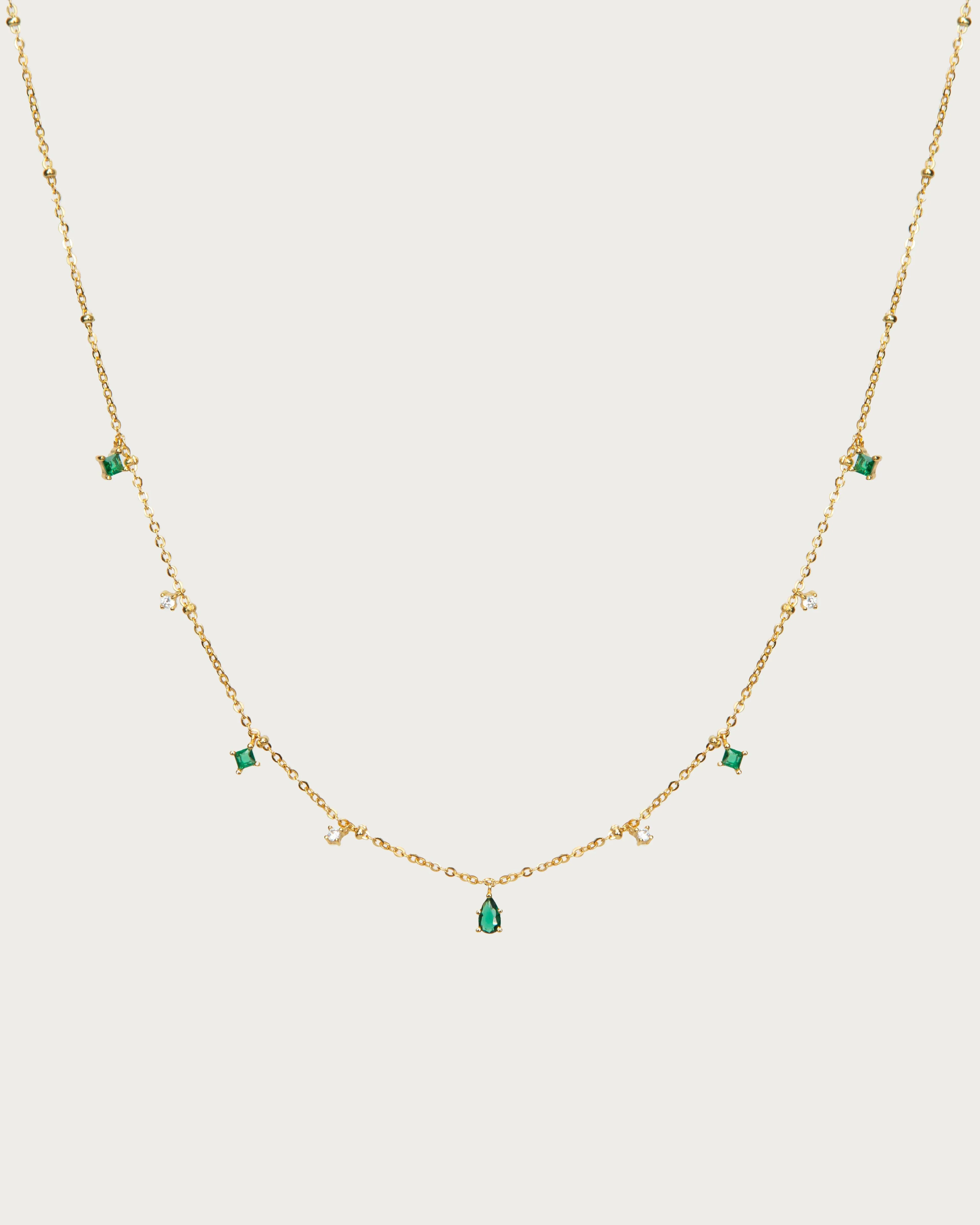 Silver Elysee Necklace in Emerald Green