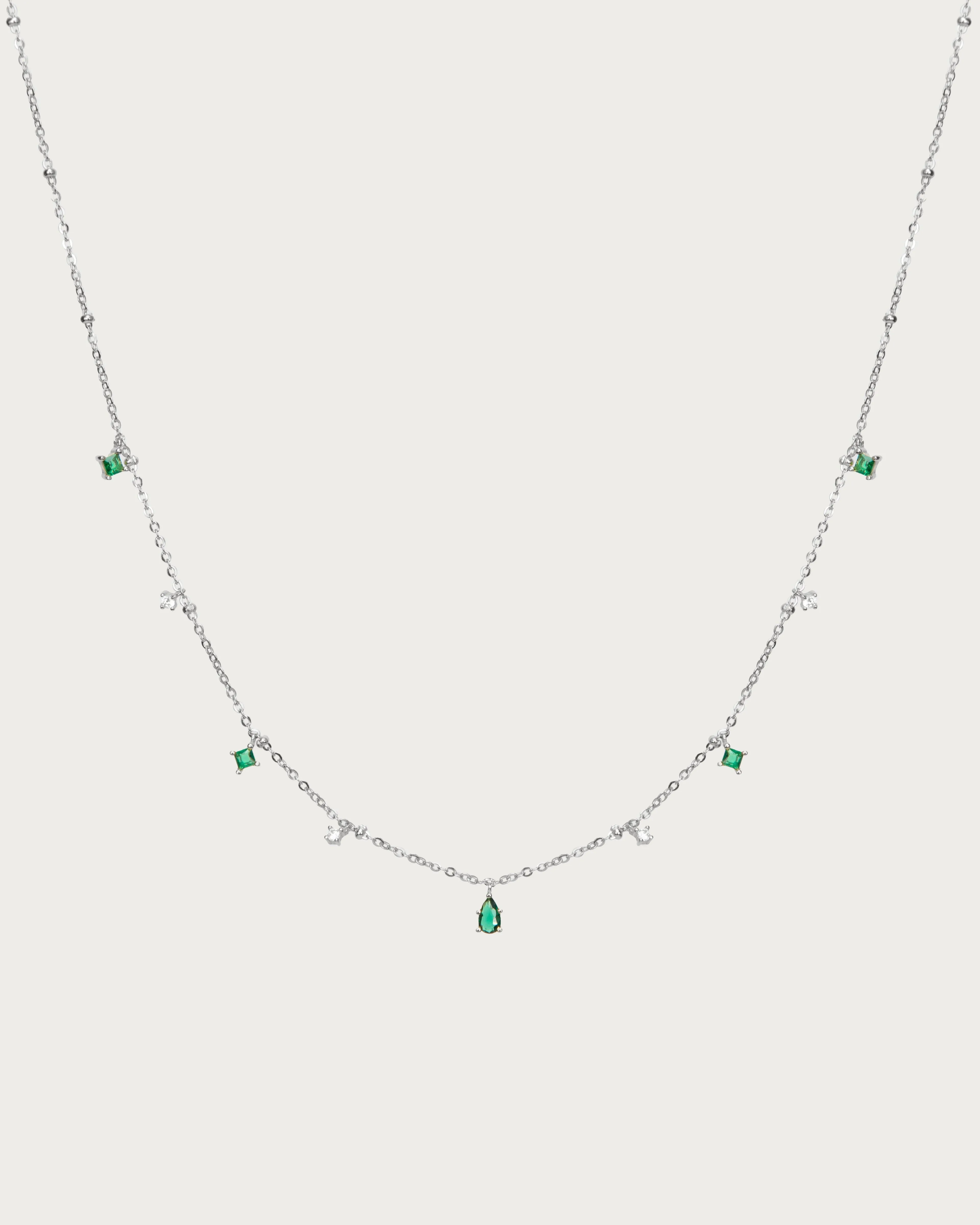 Silver Elysee Necklace in Emerald Green