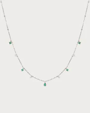 Silver Elysee Necklace in Emerald Green