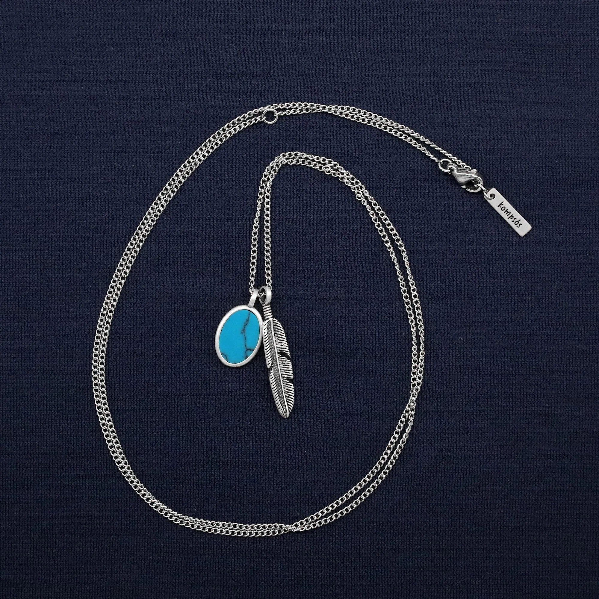 Silver Necklace With Feather And Arizona Turquoise