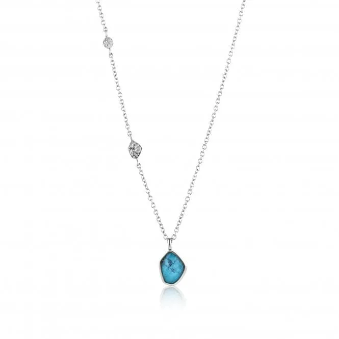 Silver Rhodium Plated Turquoise Pendant Necklace N014-02H