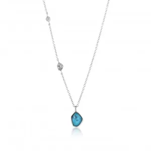 Silver Rhodium Plated Turquoise Pendant Necklace N014-02H