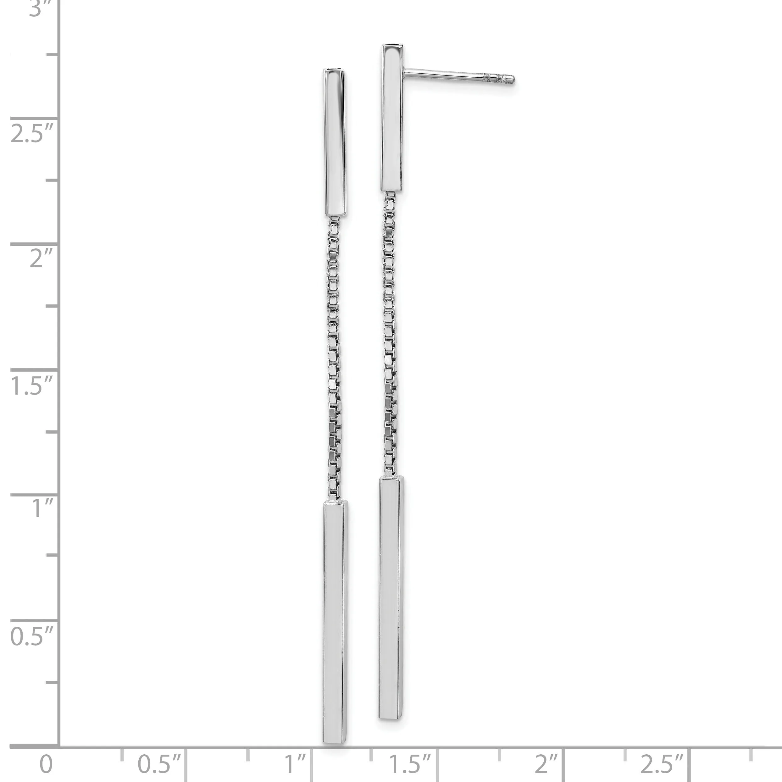 Silver Rhodium Polished Finish Bar Dangle Post Earrings