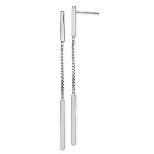 Silver Rhodium Polished Finish Bar Dangle Post Earrings