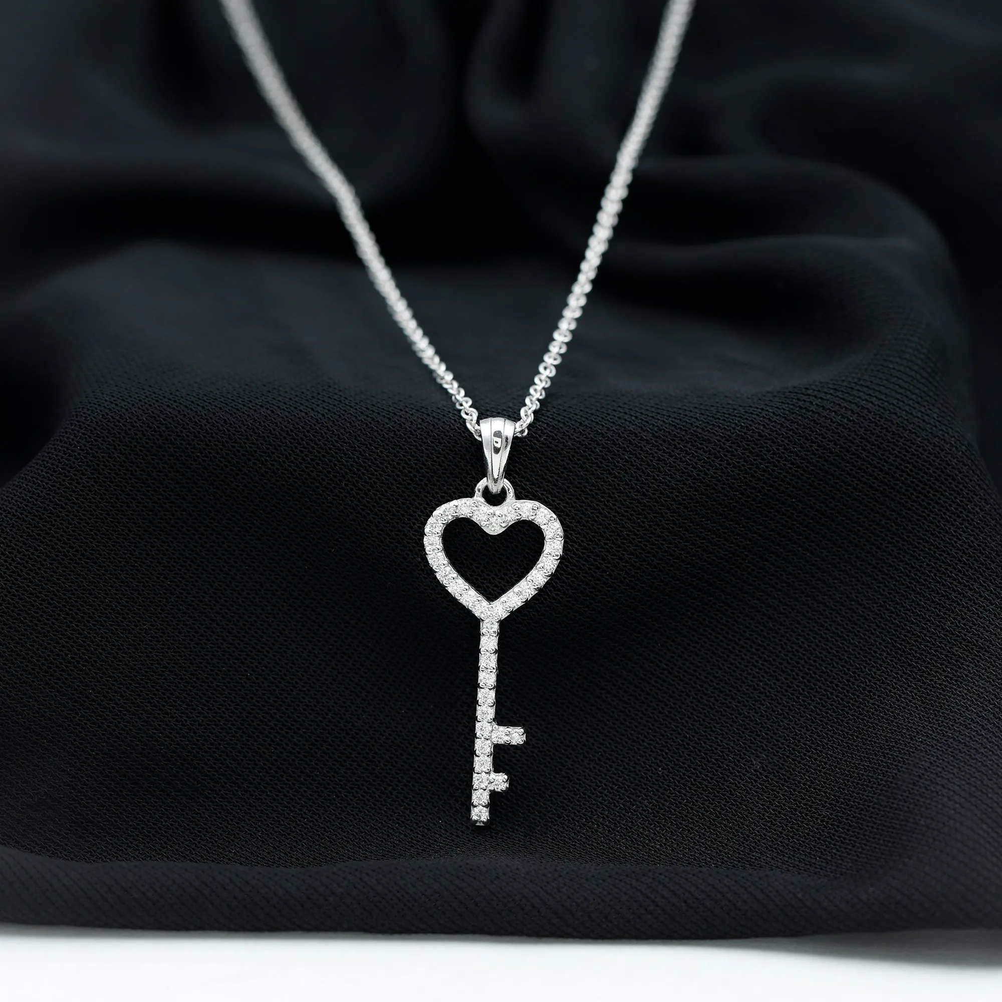 Simple Cubic Zirconia Heart Key Necklace