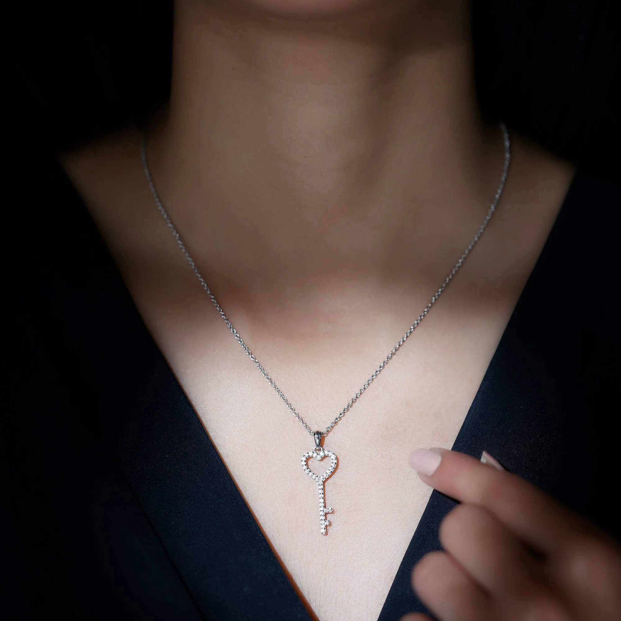 Simple Cubic Zirconia Heart Key Necklace