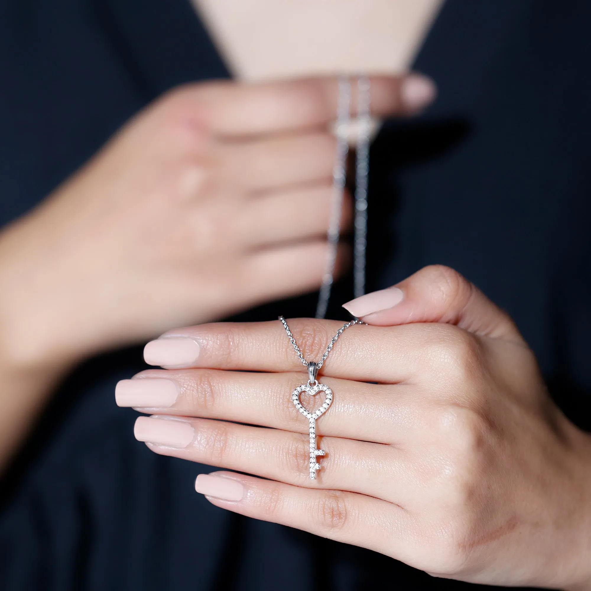 Simple Cubic Zirconia Heart Key Necklace
