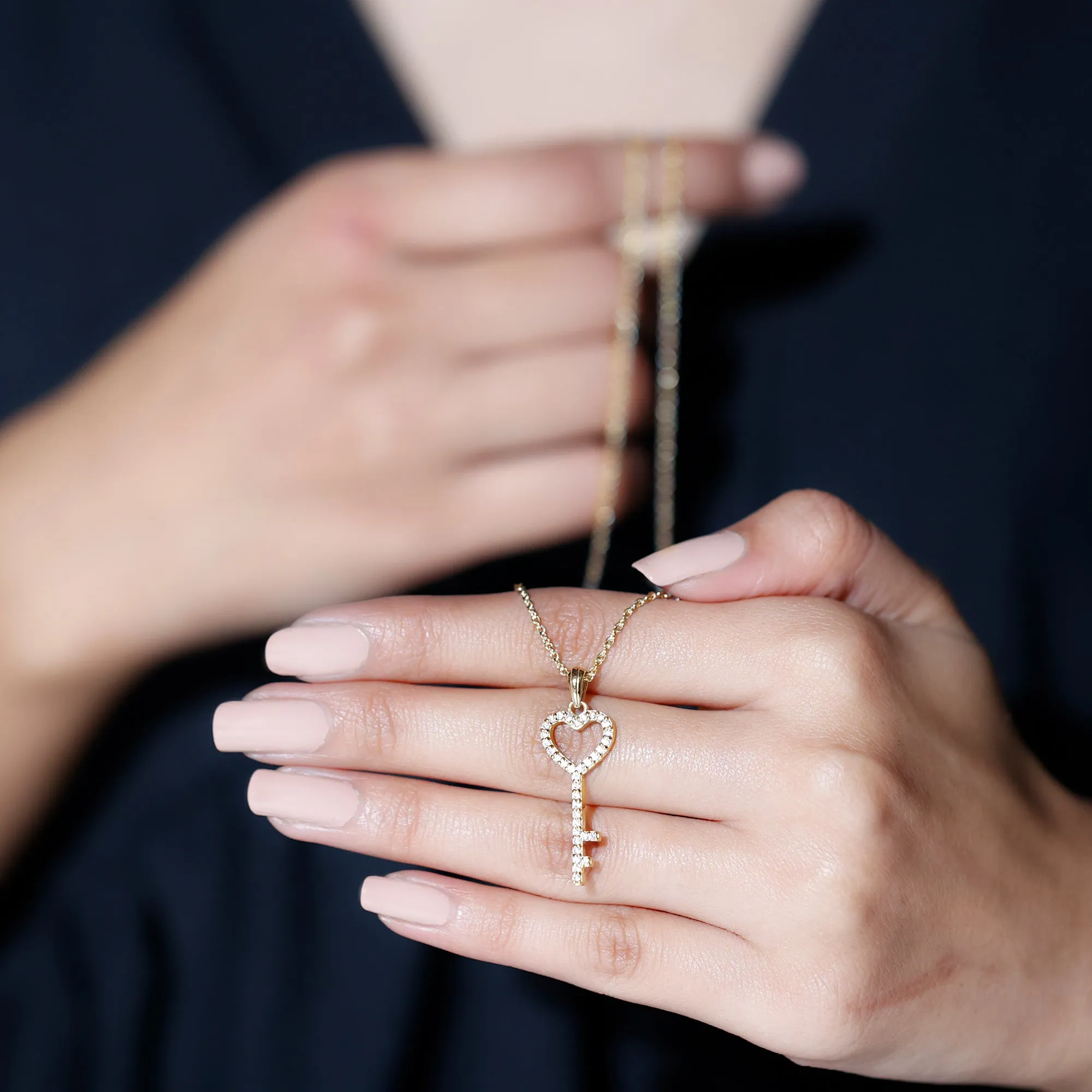 Simple Cubic Zirconia Heart Key Necklace