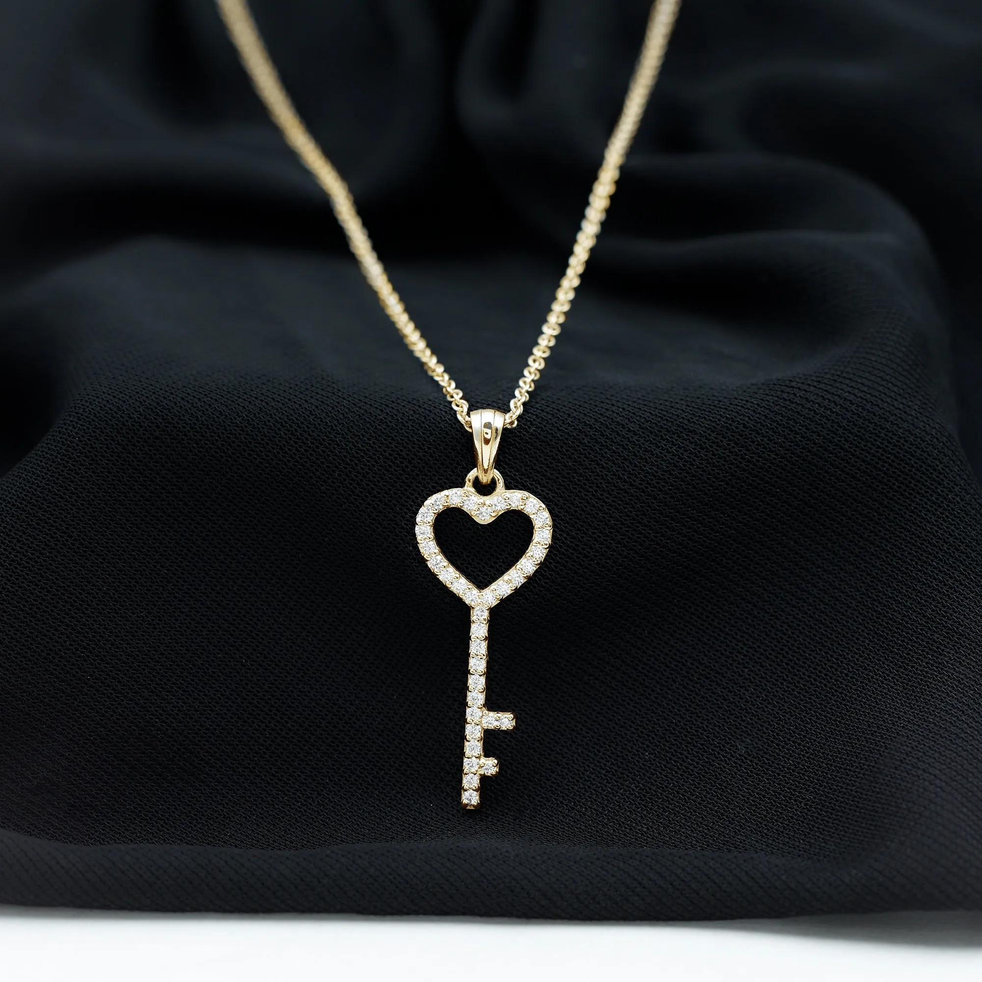 Simple Cubic Zirconia Heart Key Necklace