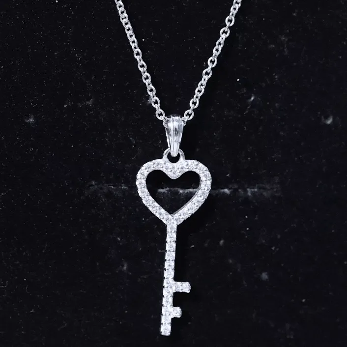 Simple Cubic Zirconia Heart Key Necklace