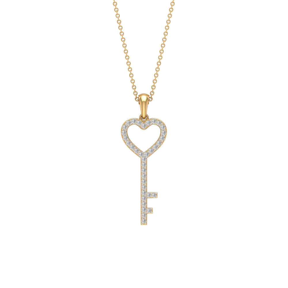 Simple Cubic Zirconia Heart Key Necklace