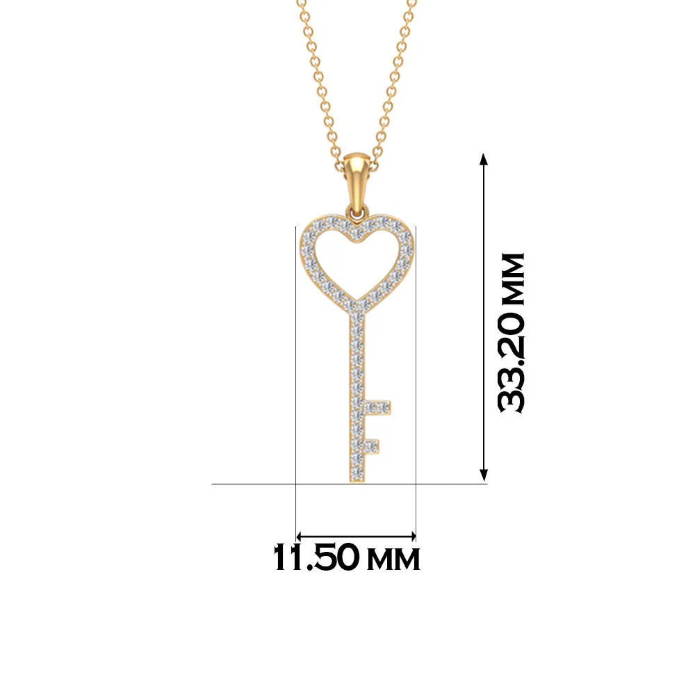 Simple Cubic Zirconia Heart Key Necklace