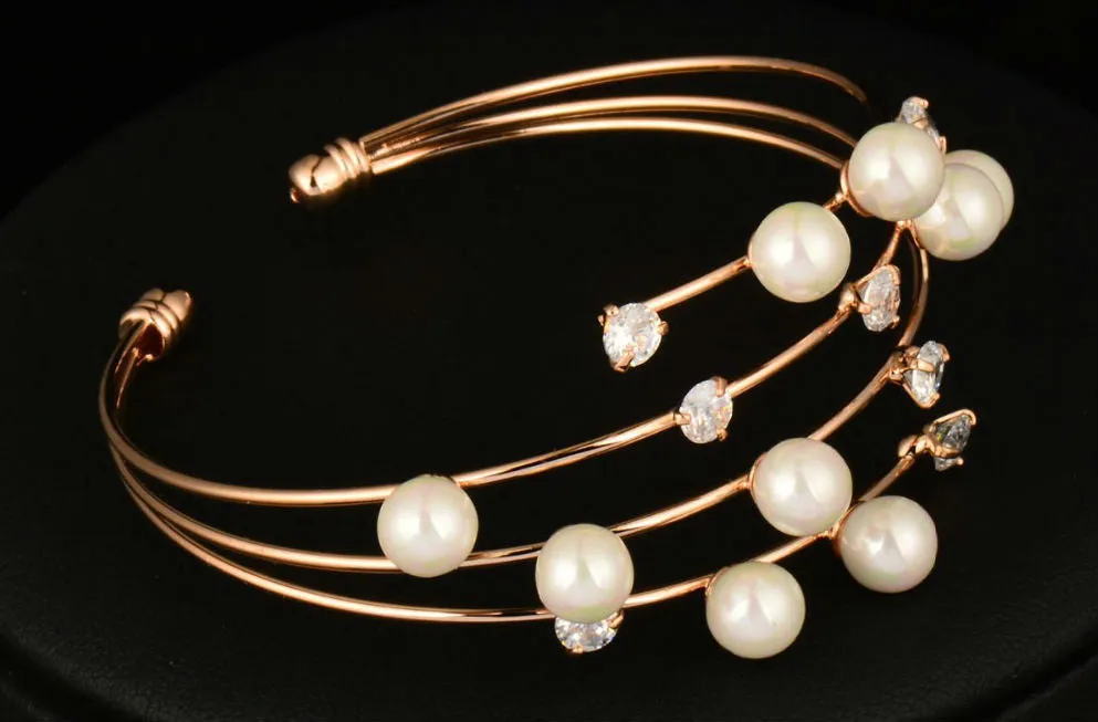 Simulated Crystal and Pearl Cuff Bracelet