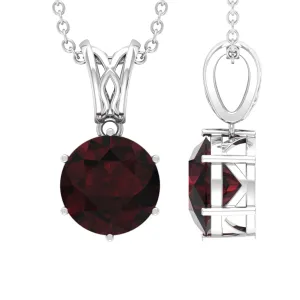 Six Prong Set Round Garnet Solitaire Pendant with Decorative Bail