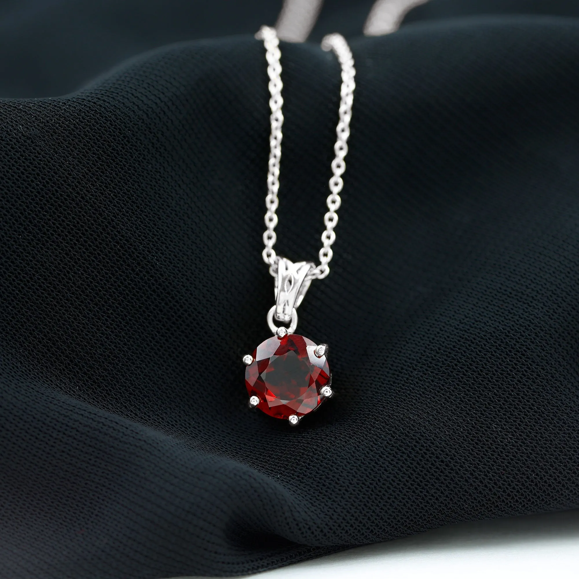 Six Prong Set Round Garnet Solitaire Pendant with Decorative Bail