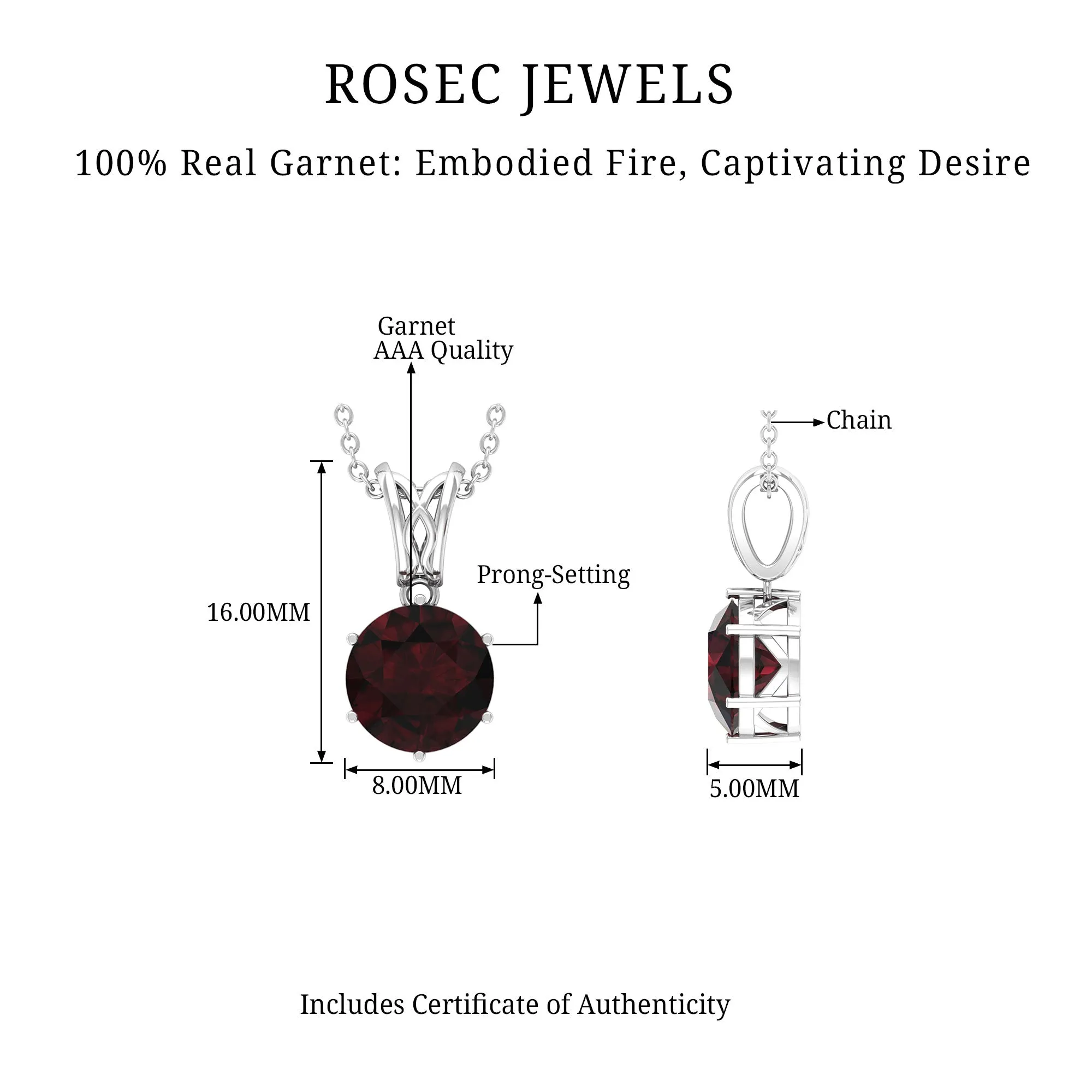Six Prong Set Round Garnet Solitaire Pendant with Decorative Bail
