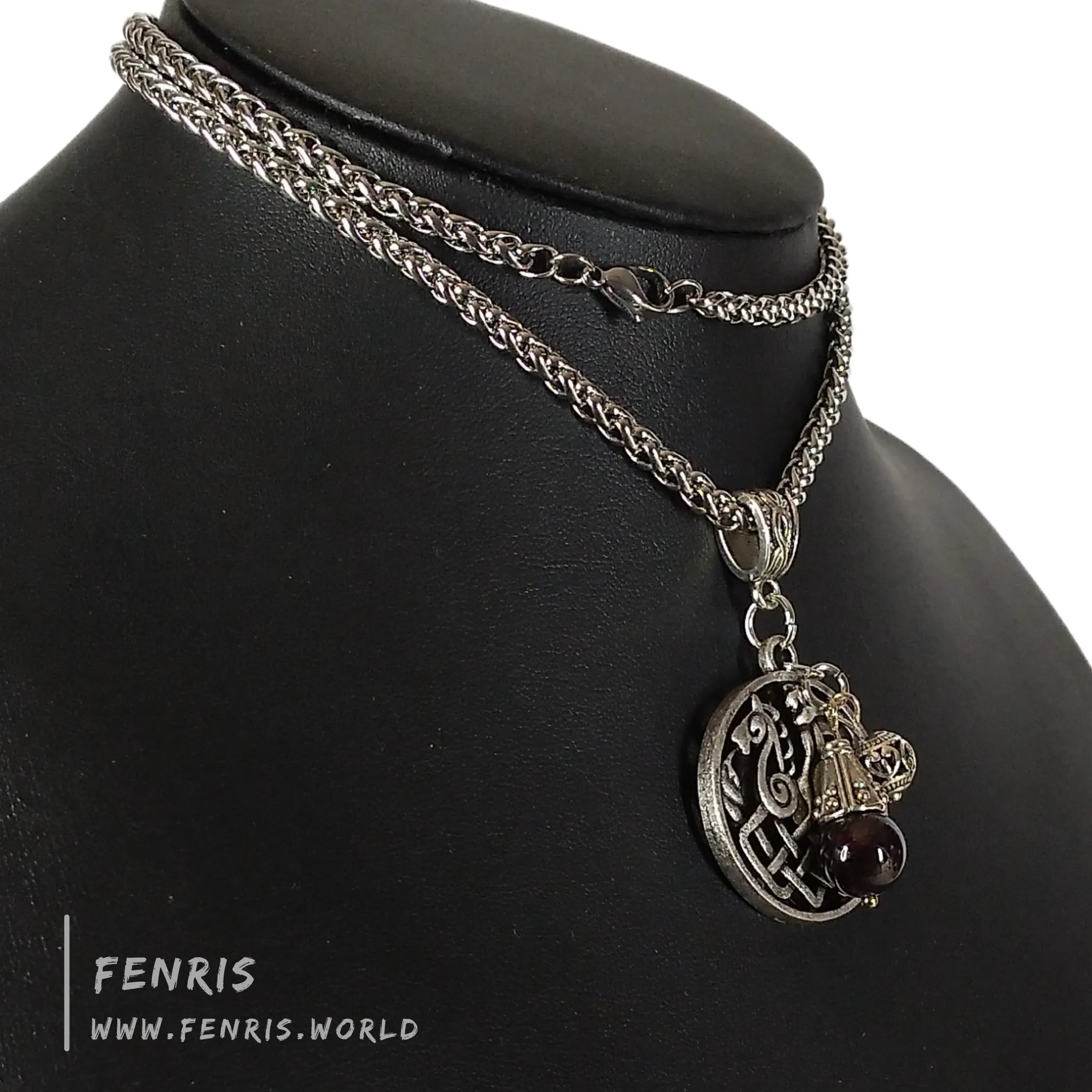Sleipnir Necklace Silver Norse Red Garnet Bead