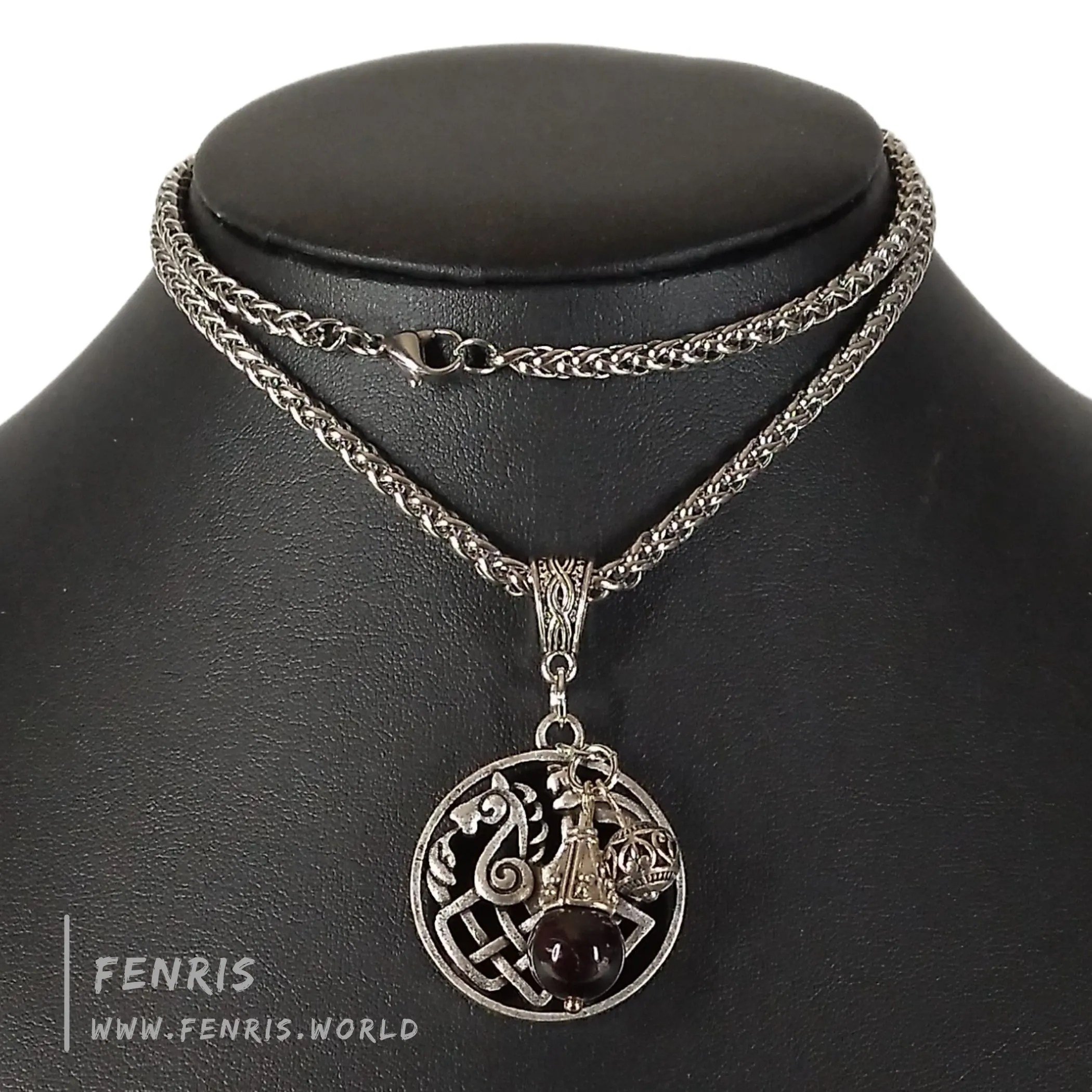Sleipnir Necklace Silver Norse Red Garnet Bead
