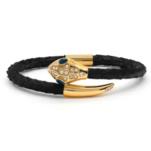 Snake Head Bracelet - Black Python with Zircon