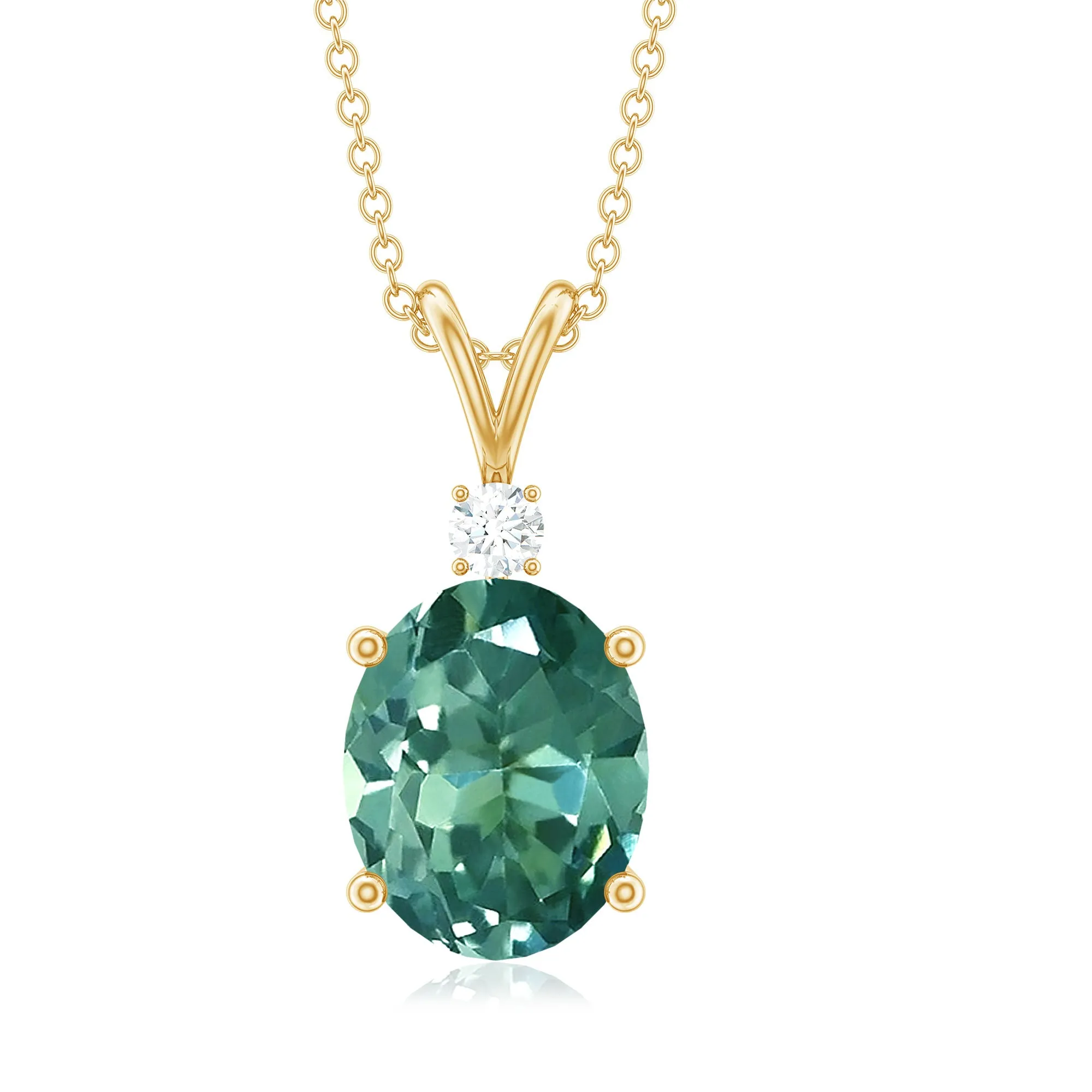 Solitaire Created Green Sapphire Pendant with Diamond