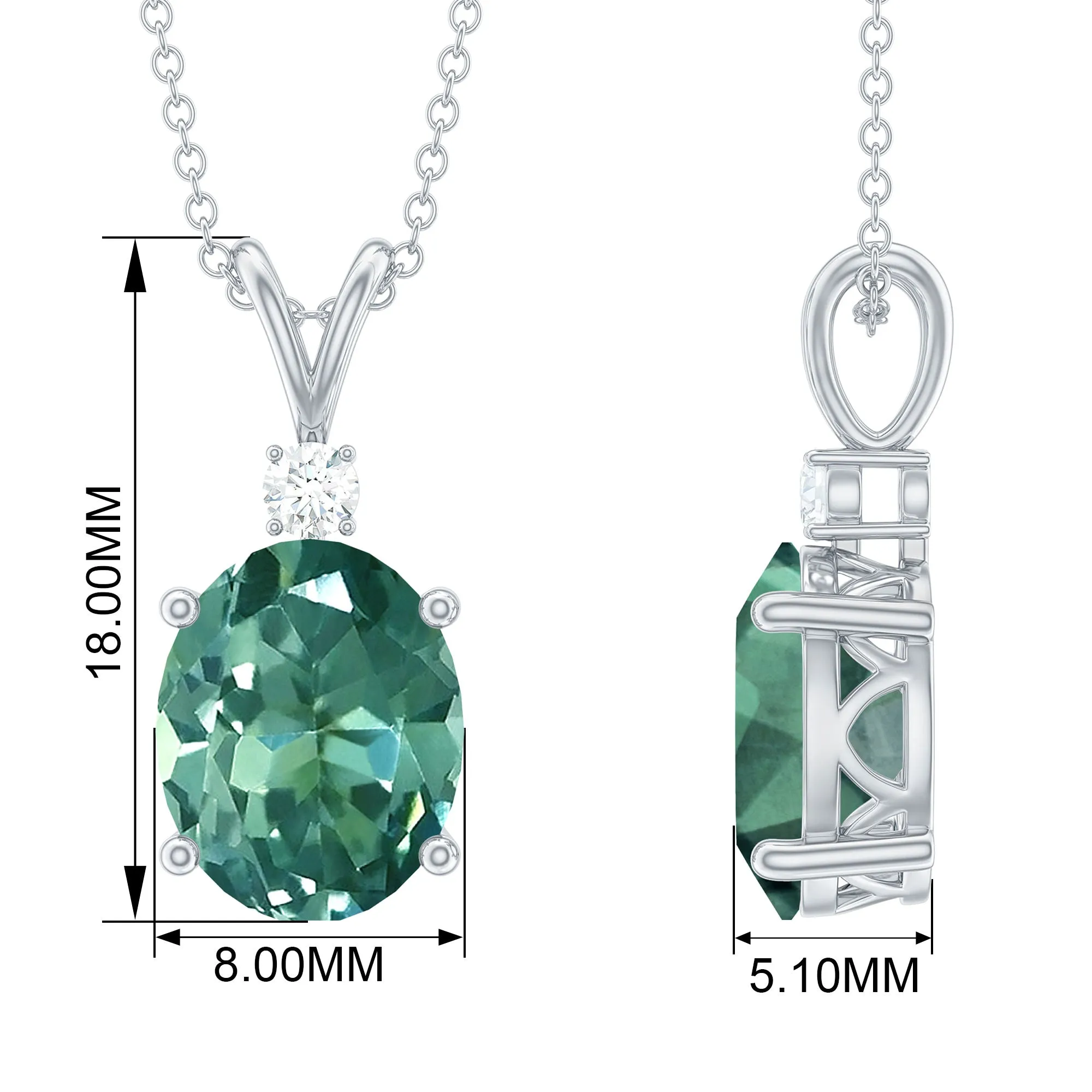 Solitaire Created Green Sapphire Pendant with Diamond