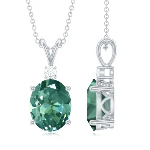 Solitaire Created Green Sapphire Pendant with Diamond