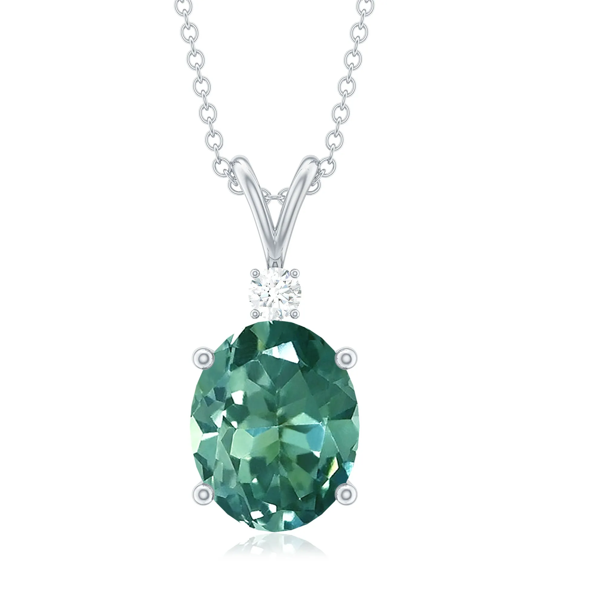 Solitaire Created Green Sapphire Pendant with Diamond