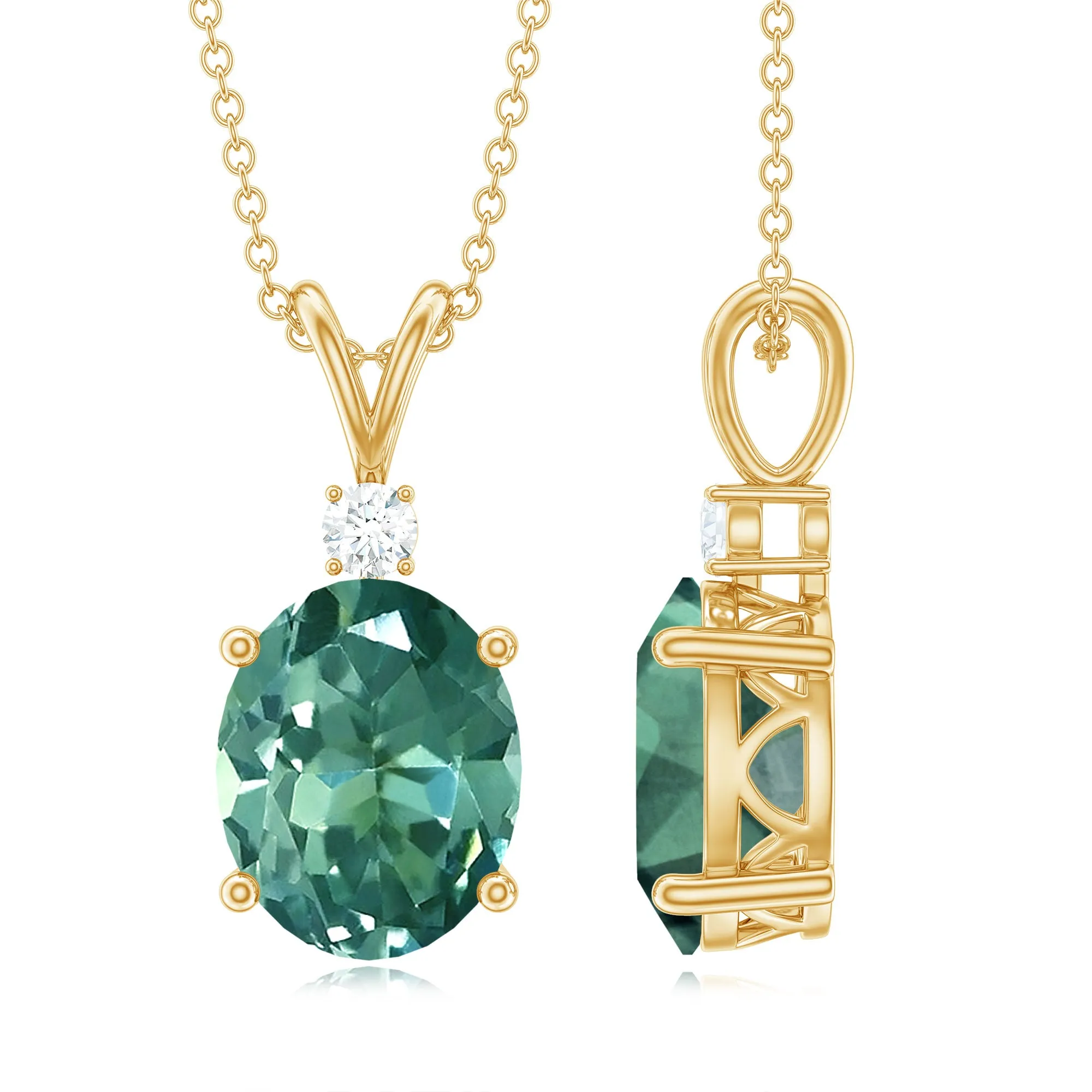 Solitaire Created Green Sapphire Pendant with Diamond