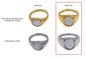 SSP1324 Oval Mother Of Pearl Stainless Steel Signet Ring