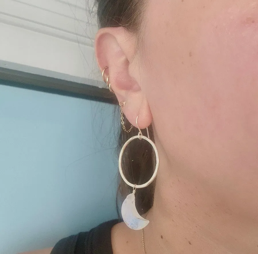 Sterling Silver and Moonstone Moon Earrings