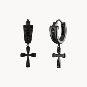 Sterling Silver Black Ruthenium Diamond Cross Earrings