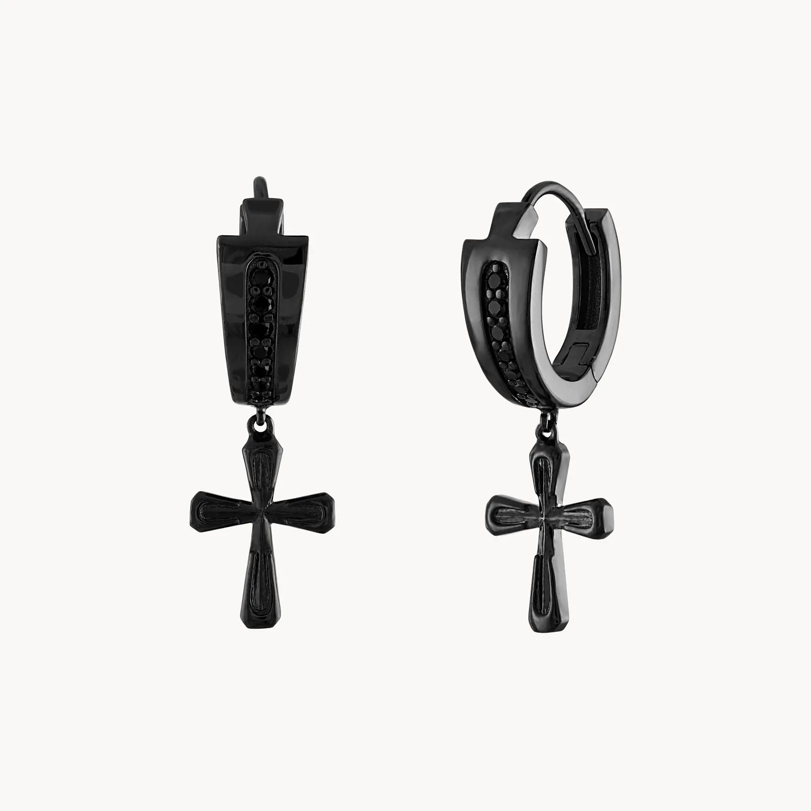 Sterling Silver Black Ruthenium Diamond Cross Earrings