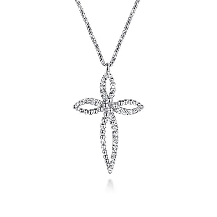 Sterling Silver Bujukan and White Sapphire Cross Pendant Necklace