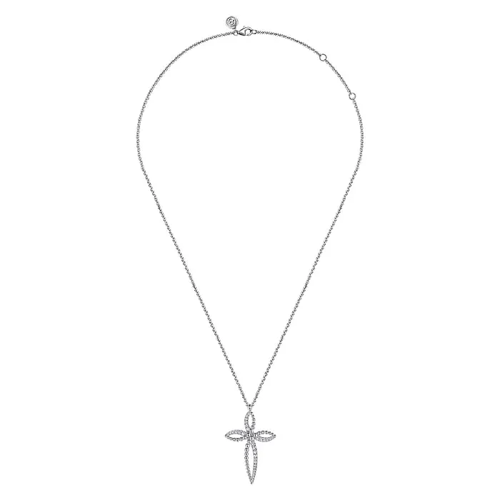 Sterling Silver Bujukan and White Sapphire Cross Pendant Necklace