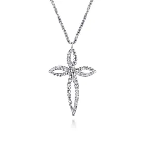 Sterling Silver Bujukan and White Sapphire Cross Pendant Necklace
