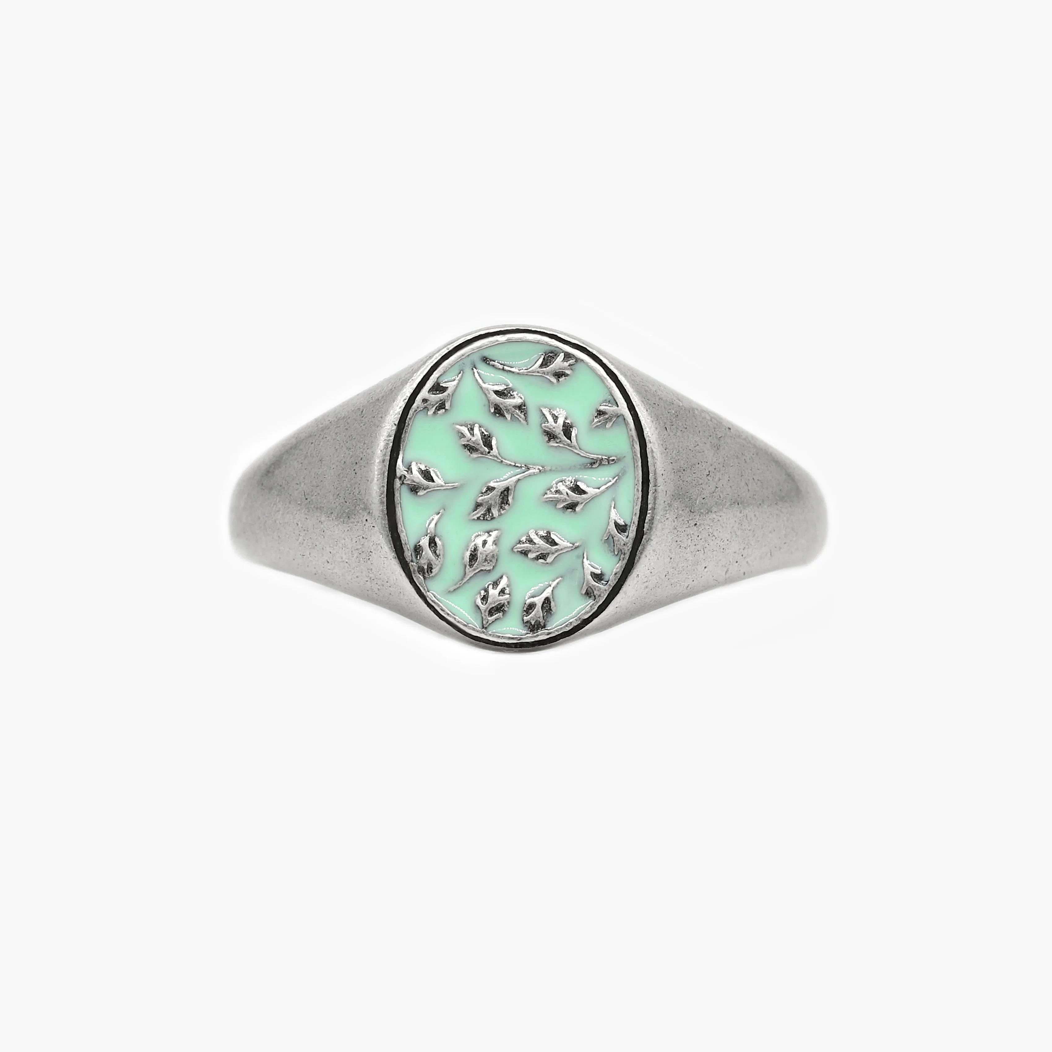 Sterling Silver Floral Oval Signet Ring With Enamel