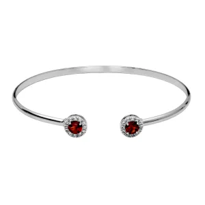 Sterling Silver Garnet White Topaz Cuff Bracelet