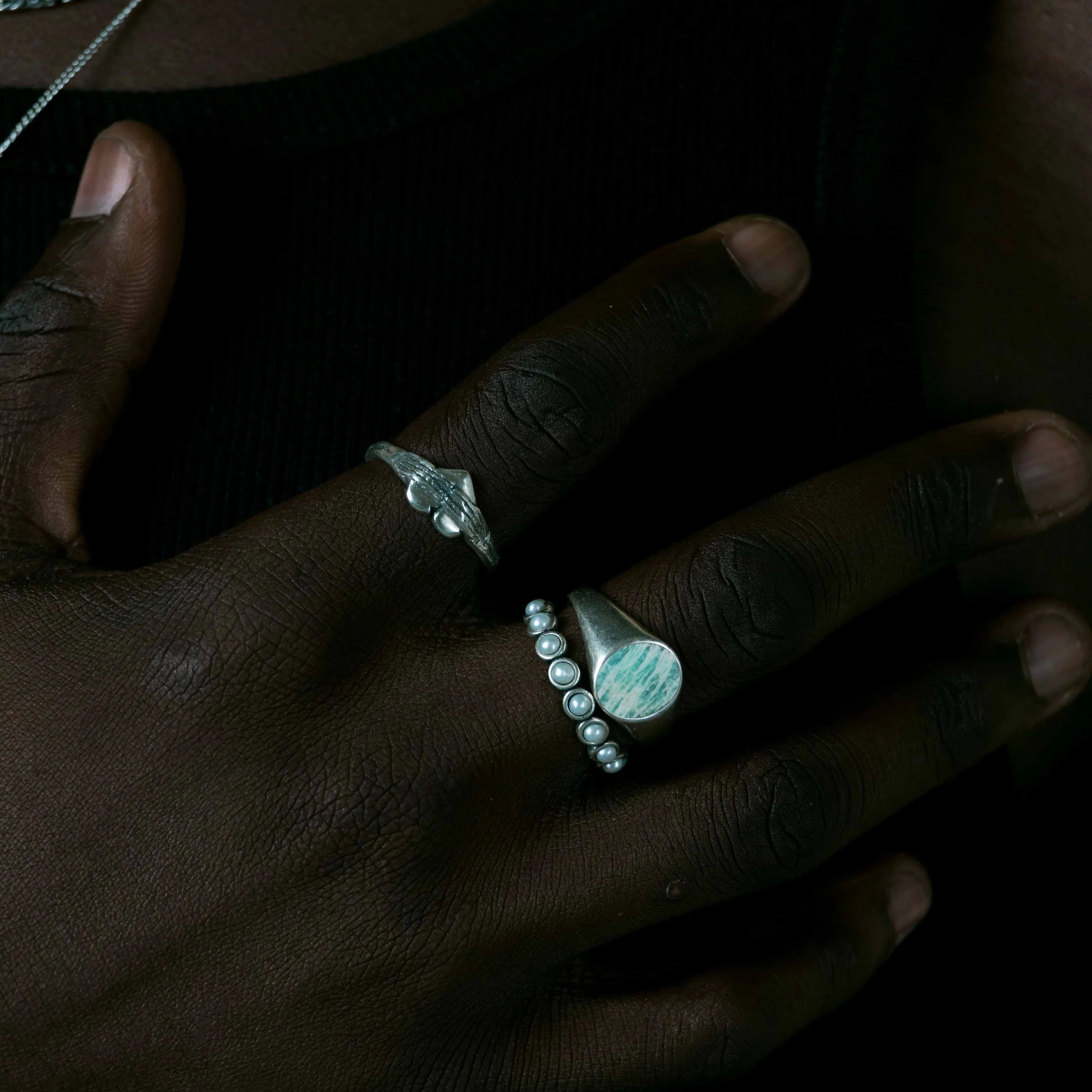 Sterling Silver Oval Signet Ring With Amazonite Stone