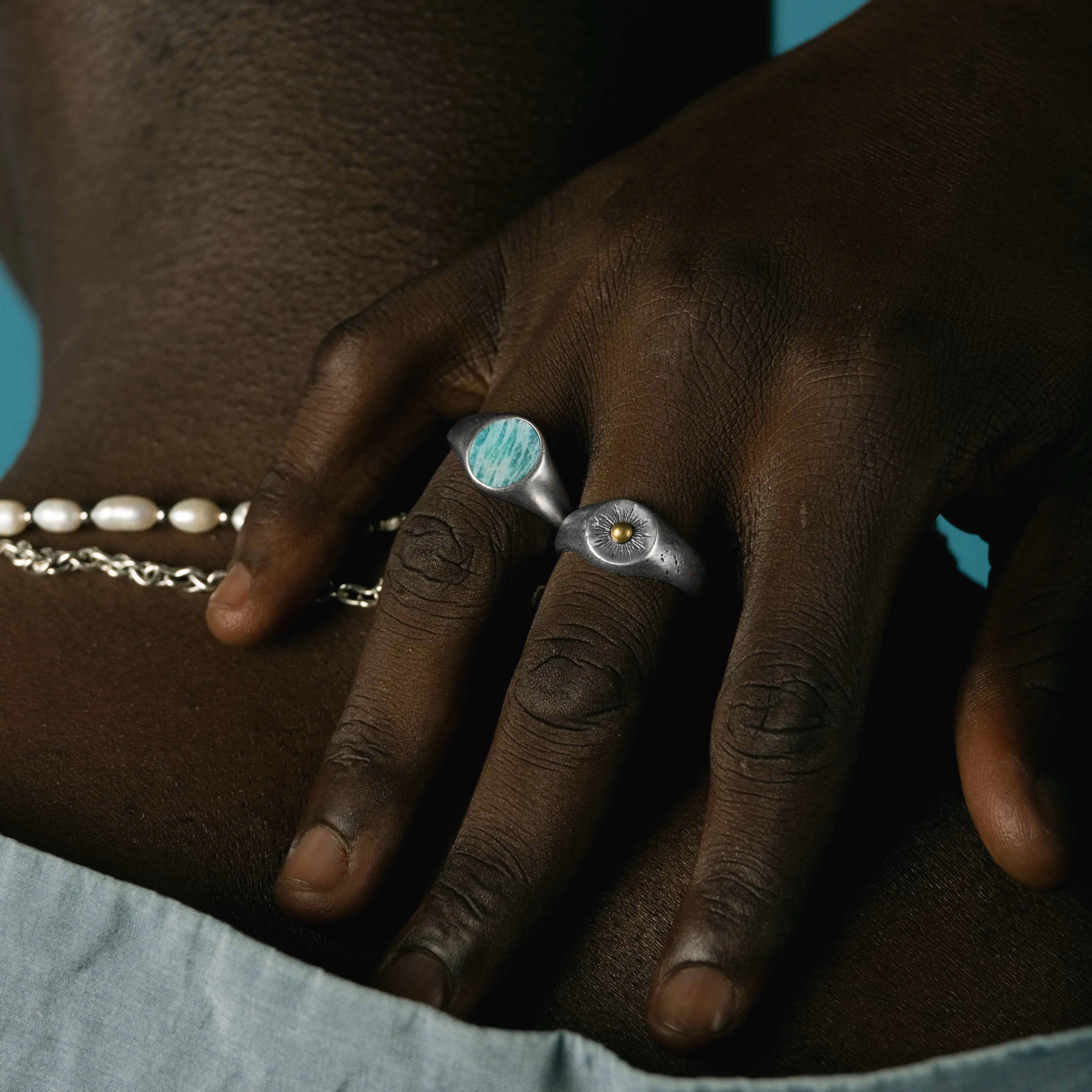 Sterling Silver Oval Signet Ring With Amazonite Stone